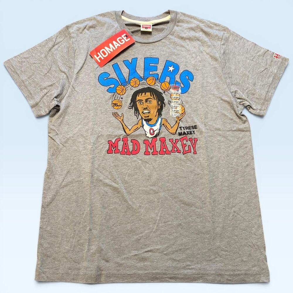 Philadelphia 76ers Shirt Mens Large Gray NBA Basketball Tyrese Maxey Homage